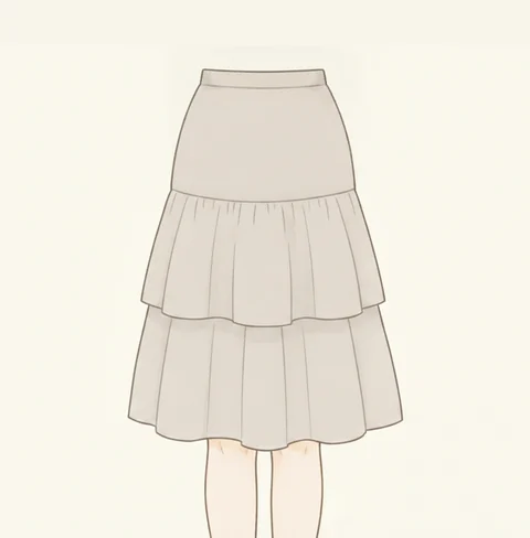 段を重ねて裾に向かって広がるティアードスカートのイラスト