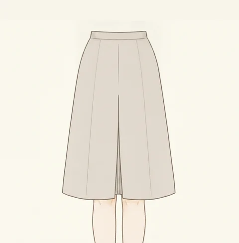 見た目はスカートで中が二股に分かれたキュロットスカートのイラスト