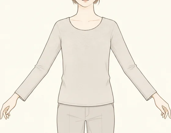 肩先に縫い目があり腕に沿って落ちる基本形のセットインスリーブのイラスト
