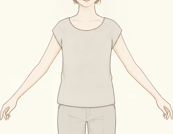 肩先だけを覆う帽子状のキャップスリーブのイラスト