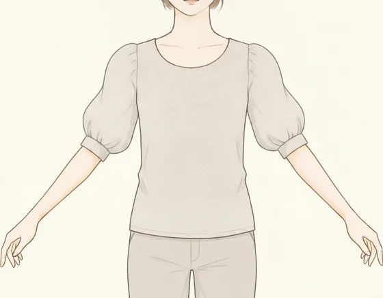 袖山と袖口を絞って丸くふくらませたパフスリーブのイラスト